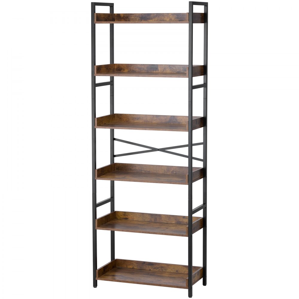 VEVOR Metal Bookshelf, 6-Tier Rectangular Industrial Bookshelf, Rustic Storage Shelf with Open Shelves, Freestanding Display Shelf, Storage Shelf, for Bedroom