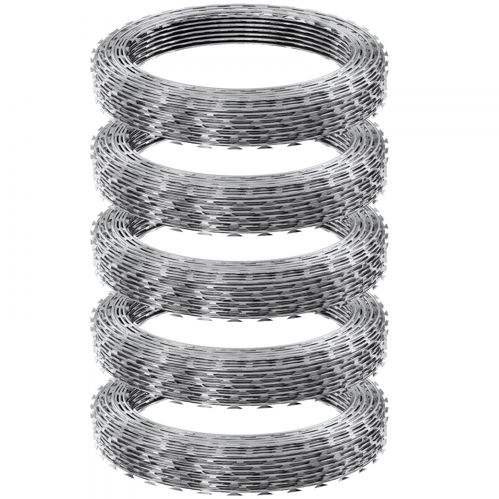 VEVOR Filo Spinato per Recinzione Rete Metallica 5 Rotoli x 15 m, Filo Spinato 5 Bobine di Filo per Recinzione Giardino Artigianato Filo Spirale, Filo Spinato Diametro 48cm Recinzione per il Pascolo