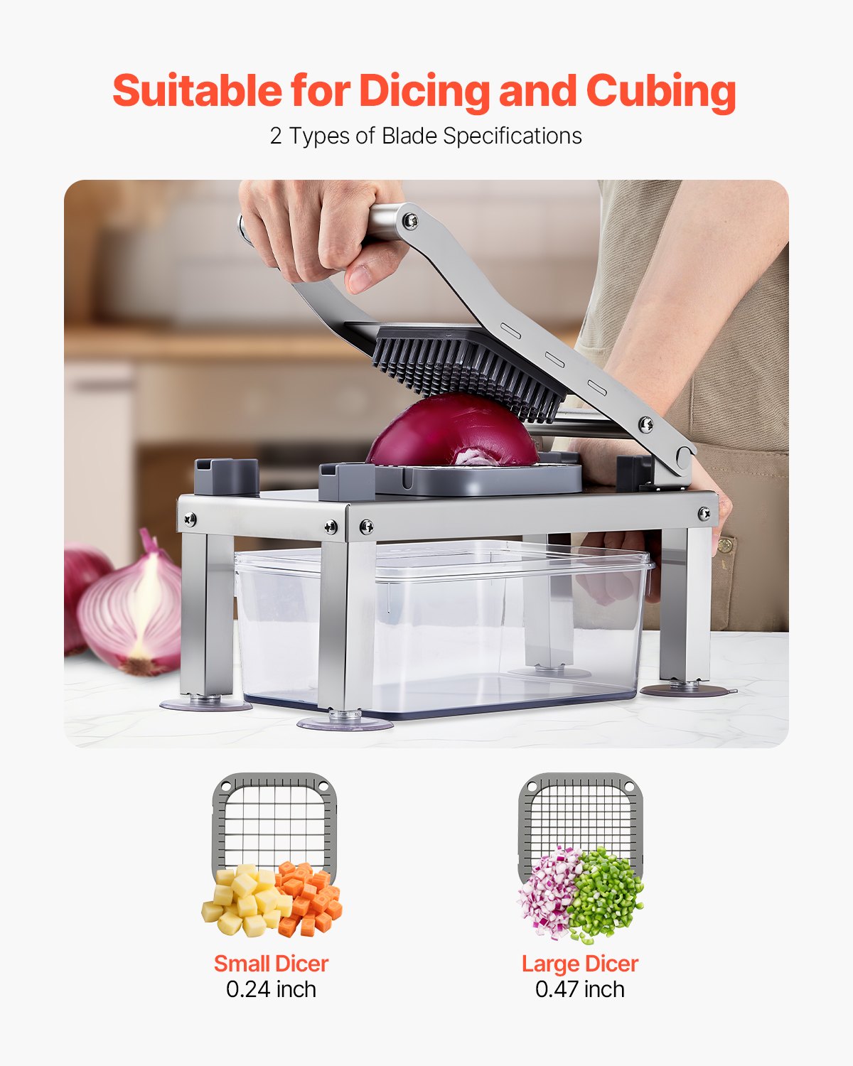 VEVOR Tritatutto per Verdure con 8 Lame in Acciaio Inox, Taglia Verdure Manuale con Contenitore, Grattugia per Formaggio, Cipolla, Patate, Insalata, Gadget da Cucina ed Elettrodomestici Essenziali