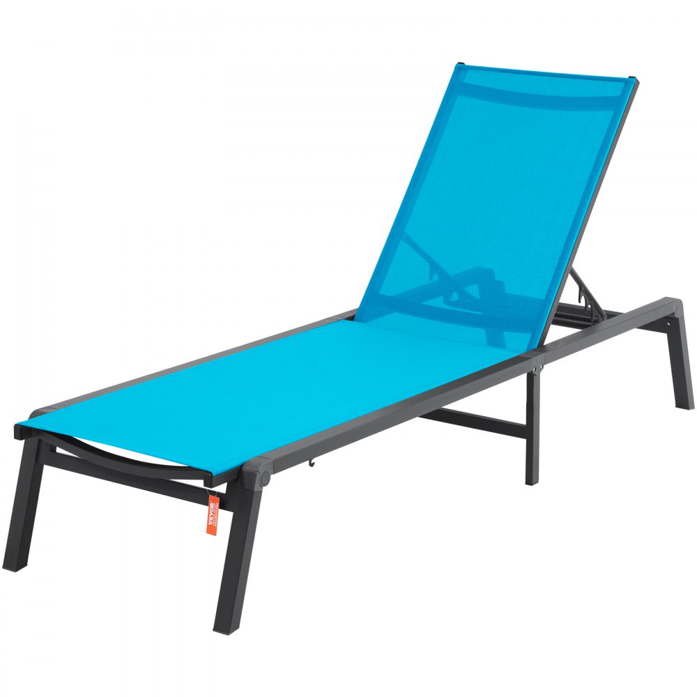 VEVOR Outdoor Chaise Lounge Chairs, Aluminum Patio Loungers with 5 Adjustable Positions, Foldable Pool Loungers, Deck Chairs and Fully Flat Sun Loungers for Patio, Beach, Pool, Blue, 2 Pieces