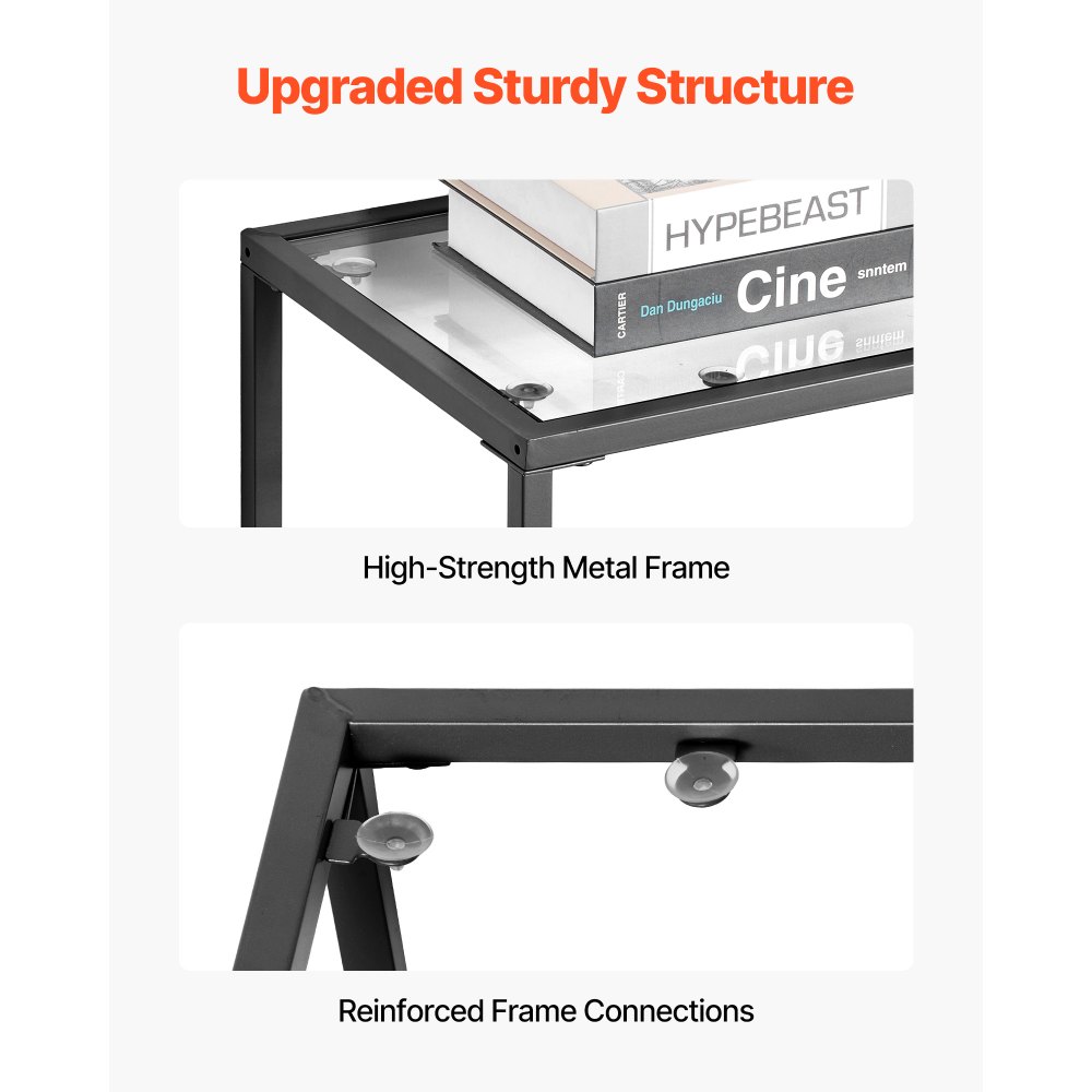 VEVOR 2-Tier Glass Console Table, Modern Rectangle Sofa Side Table with Tempered Glass Top and Iron Legs, Golden Consloe Desk with Anti-Tip Device for Living Room, Hallway, Entryway, Foyer, Black