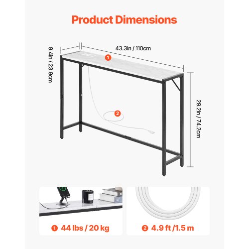 AT-VALY Tavolo Consolle Con Ripiani Portaoggetti – Nero E Bianco, 111x30x81 Cm, Per Ingresso O Soggiorno