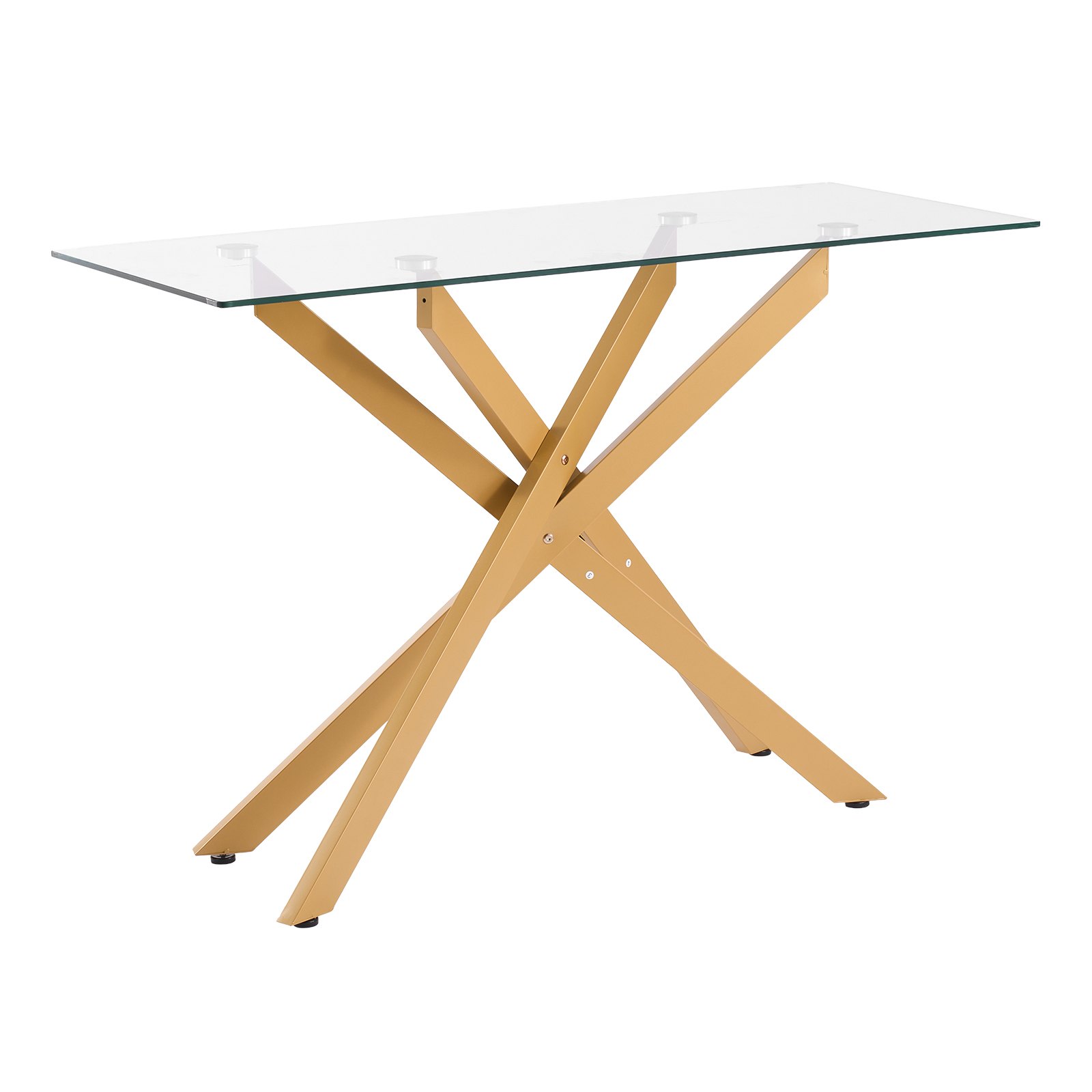 VEVOR Glass Coffee Table, Modern Rectangle Sofa Side Table with Tempered Glass Top & Iron Cross-Legs, Golden Geometric Consloe Desk with Adjustable Anti-slip Foot Pads for Living Room, Entryway, Foyer