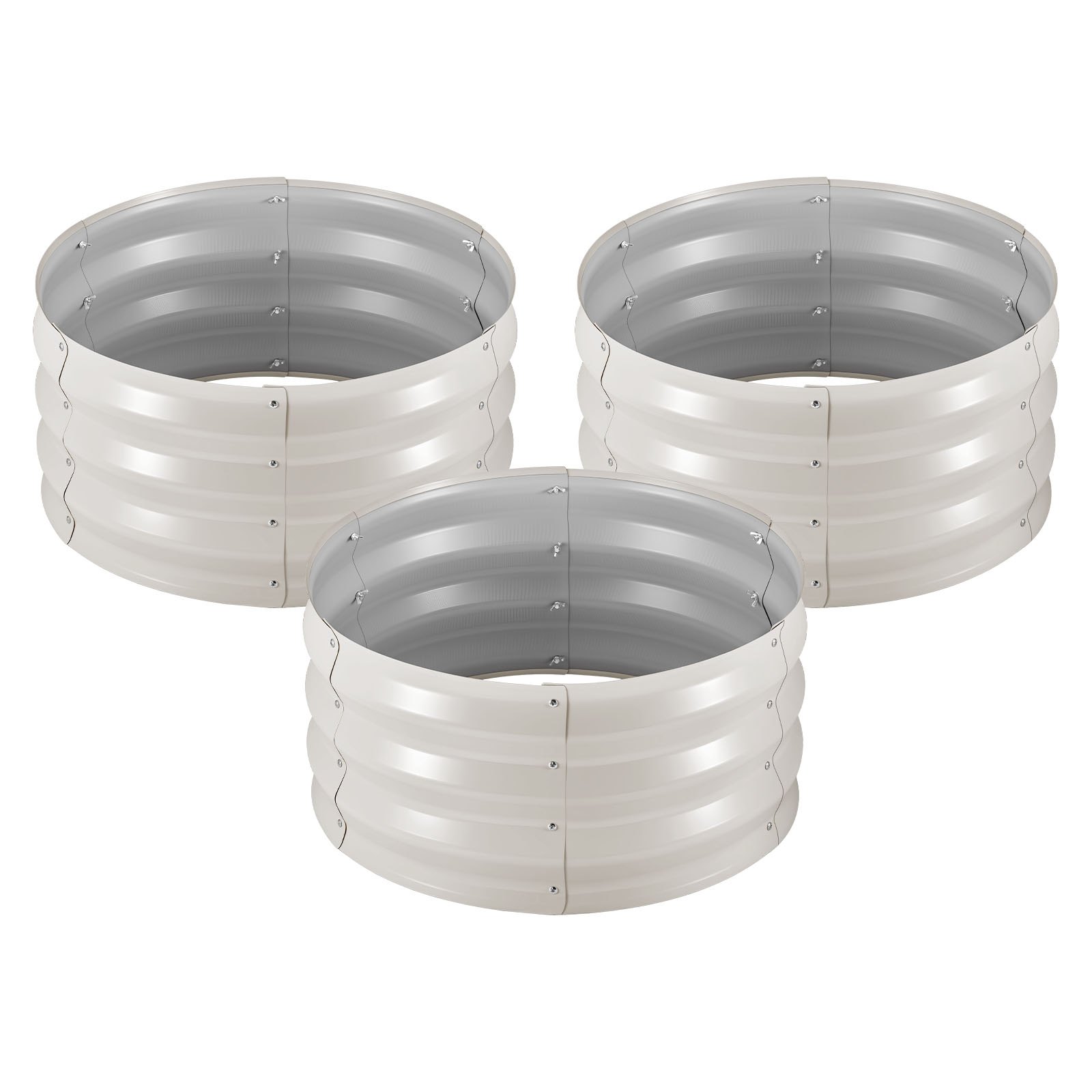 VEVOR 3 Pcs Galvanized Raised Garden Beds, 60 x 60 x 30 cm, Round Metal Planter Boxes Kit Outdoor, Bottomless Elevated Garden Boxes with Gloves, Alu-Zinc, for Planting Flowers Vegetables Herbs, Beige