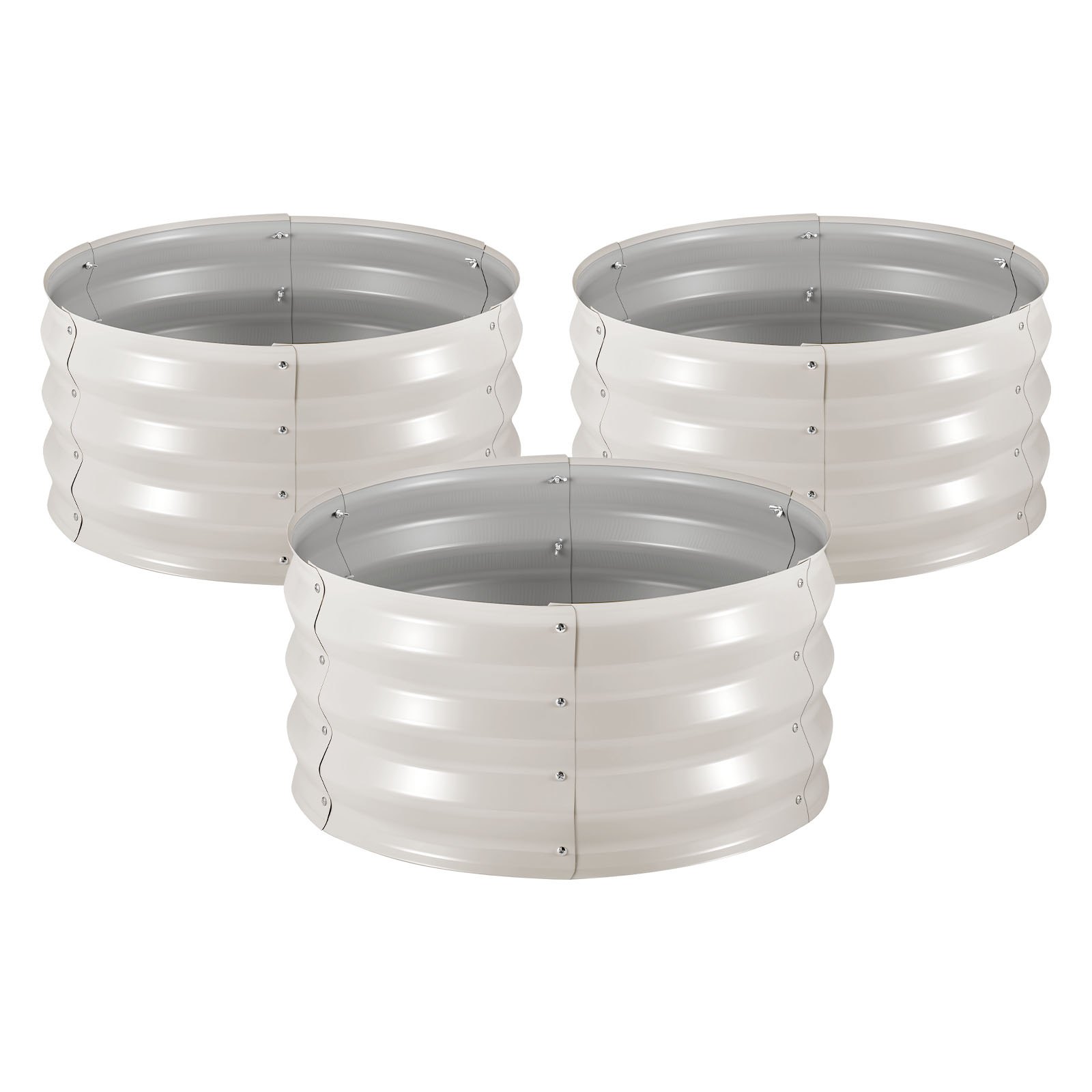 VEVOR 3 Pcs Galvanized Raised Garden Beds, 60 x 60 x 30 cm, Round Metal Planter Boxes Kit Outdoor, Bottomless Elevated Garden Boxes with Gloves, Alu-Zinc, for Planting Flowers Vegetables Herbs, Beige