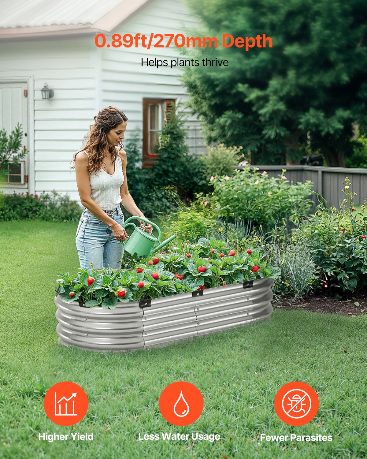 VEVOR Letto Rialzato per Piante da Giardino in Metallo Fioriera Zincata per Esterni 1195 x 585 x 270 mm Fondo Aperto, Letto Rialzato Ovale per Giardinaggio di Verdure Fiori Erbe Aromatiche Piante