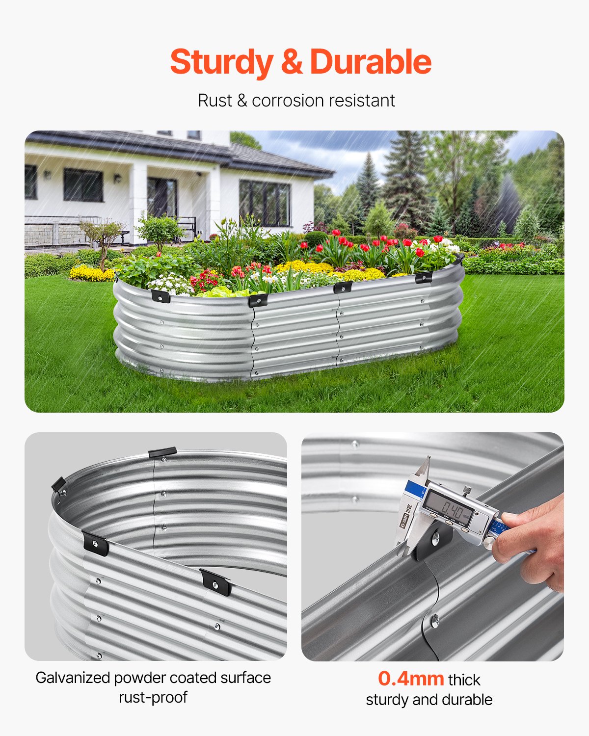 VEVOR Letto Rialzato per Piante da Giardino in Metallo Fioriera Zincata per Esterni 1195 x 585 x 270 mm Fondo Aperto, Letto Rialzato Ovale per Giardinaggio di Verdure Fiori Erbe Aromatiche Piante