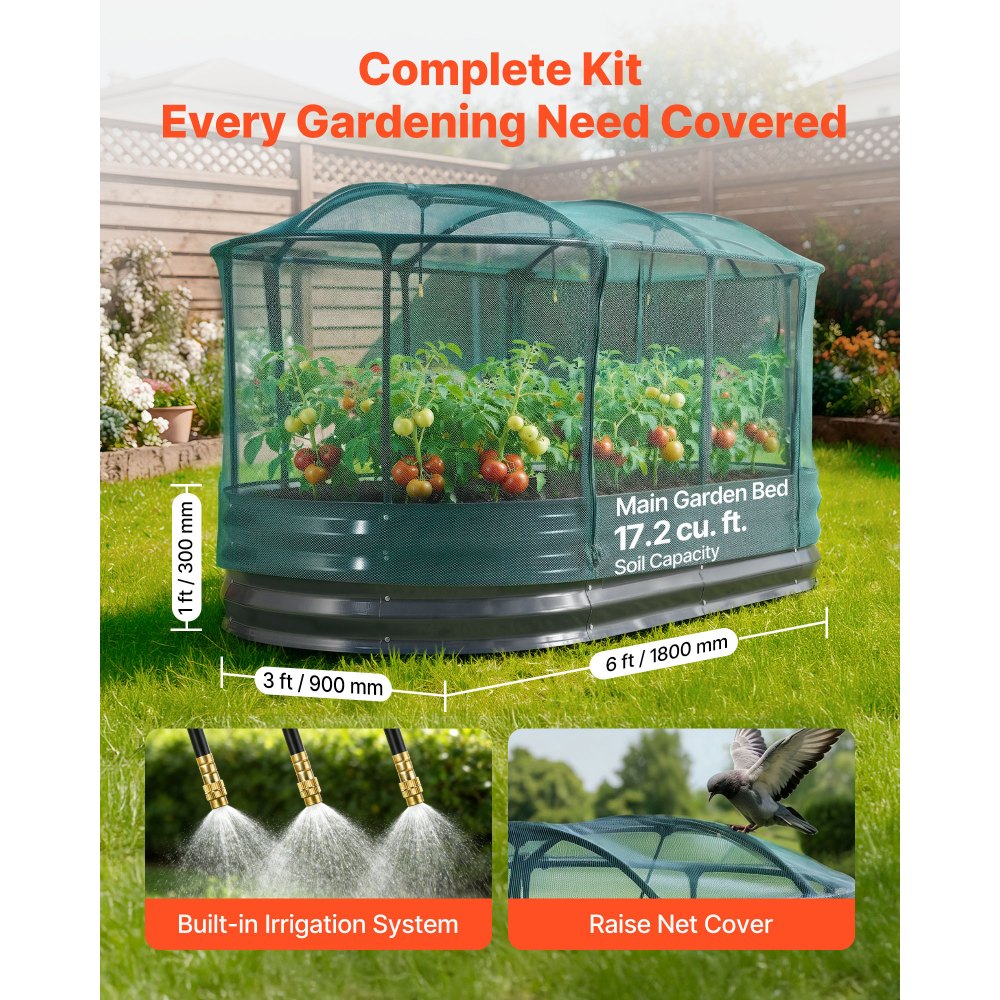 VEVOR Letto Rialzato per Piante in Metallo 180x90x30 cm, Letto Rialzato da Giardino per Orto Aiuola Coltivazione di Ortaggi Fiori Verdure Piante, Fondo Aperto, Sistema Autoirrigazione, Forma Ovale