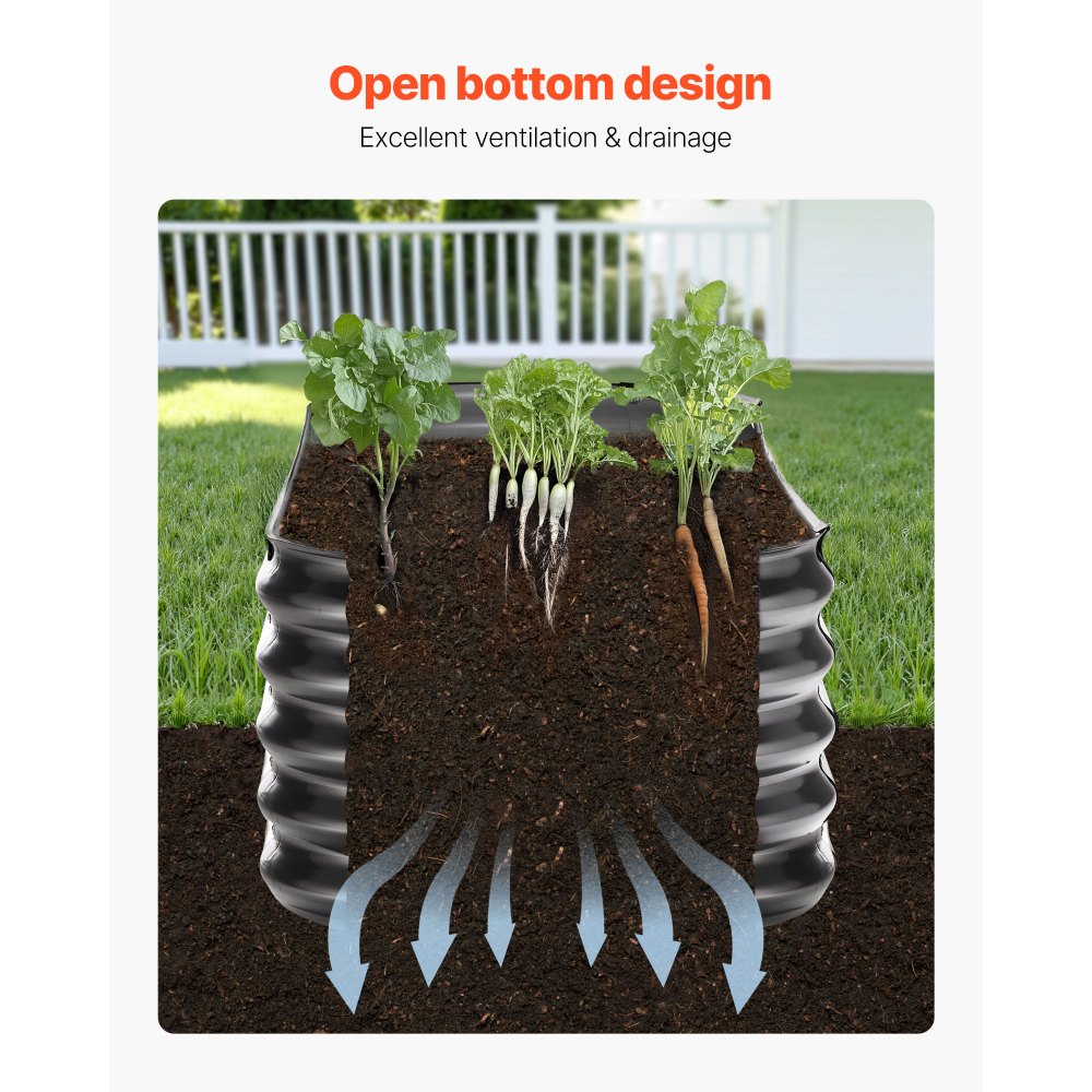 VEVOR Fioriera Rialzata da Giardino Esterno 2000 x 600 x 420 mm, Fioriera Ovale da Esterno, Design a Fondo Aperto, Grande Aiuola Rialzata per la Coltivazione di verdure, Piante Grasse, Grigio Scuro