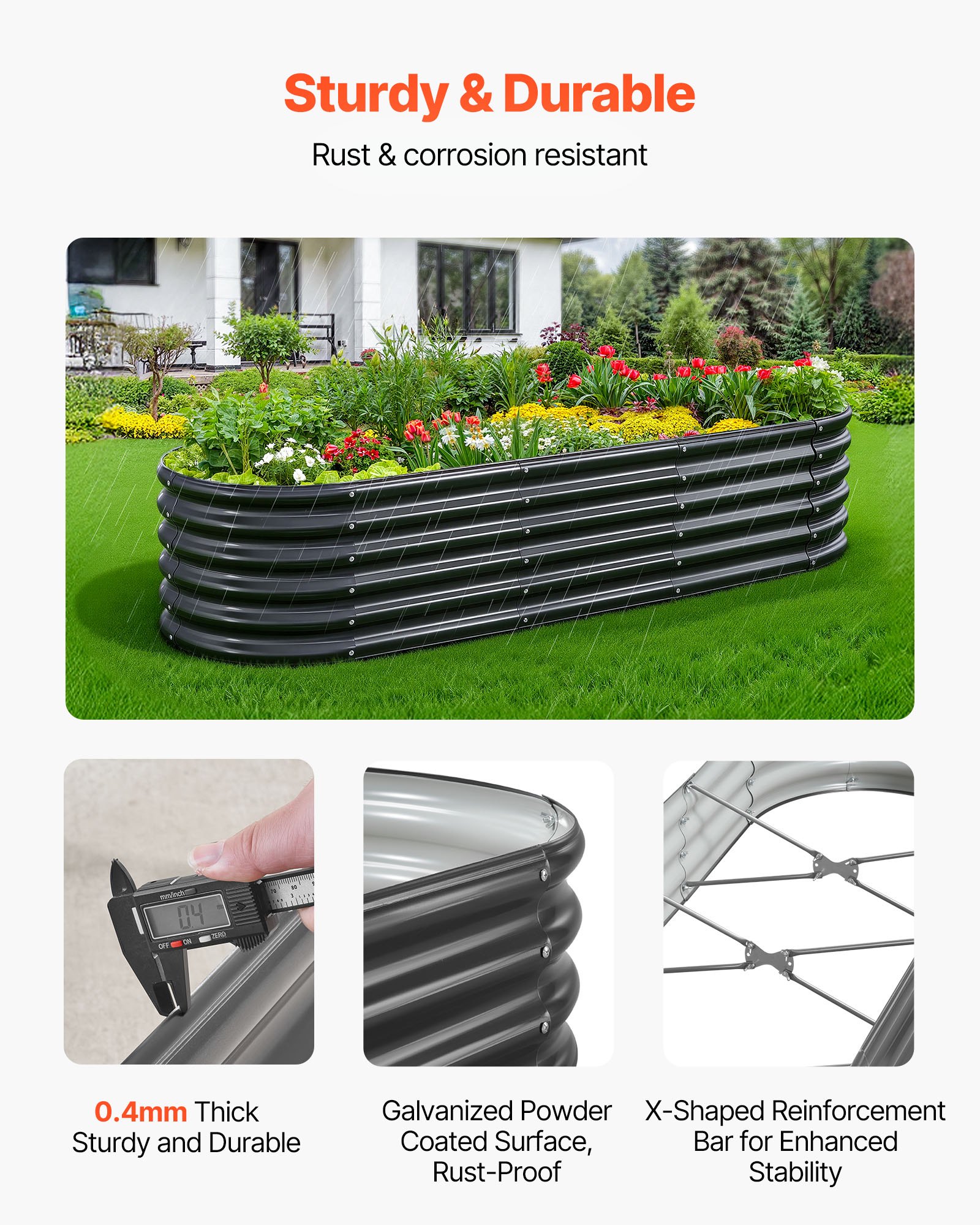 VEVOR Fioriera Rialzata da Giardino Esterno 2000 x 600 x 420 mm, Fioriera Ovale da Esterno, Design a Fondo Aperto, Grande Aiuola Rialzata per la Coltivazione di verdure, Piante Grasse, Grigio Scuro