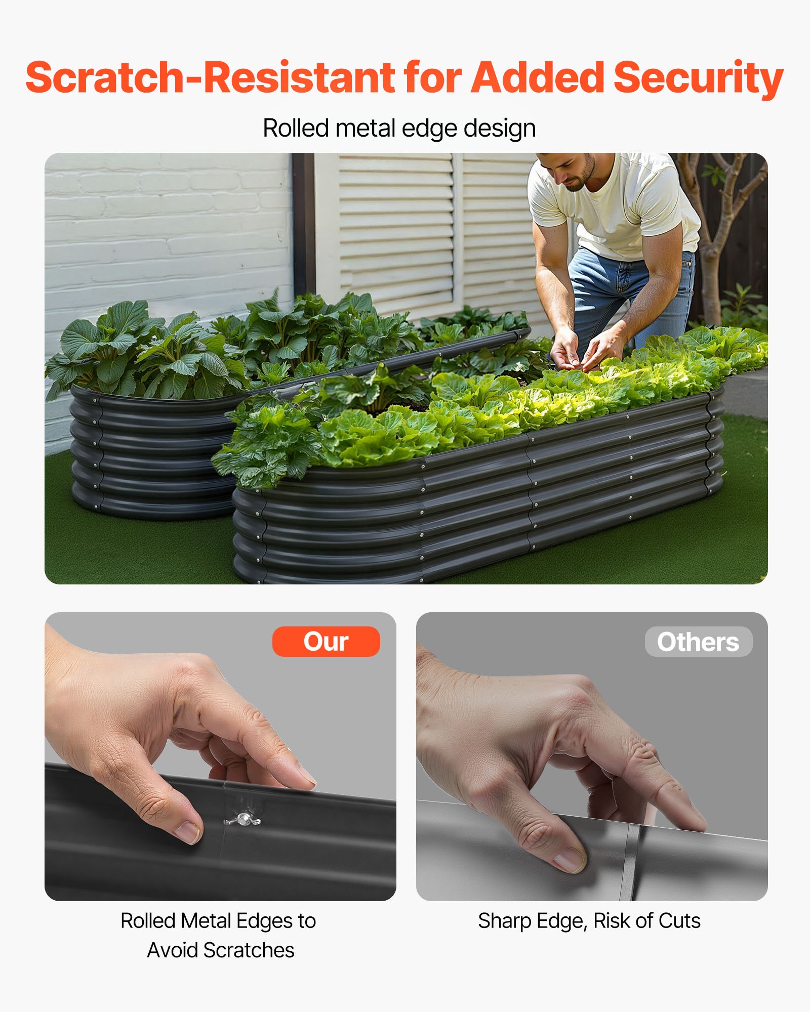 VEVOR Fioriera Rialzata da Giardino Esterno 2000 x 600 x 420 mm, Fioriera Ovale da Esterno, Design a Fondo Aperto, Grande Aiuola Rialzata per la Coltivazione di verdure, Piante Grasse, Grigio Scuro