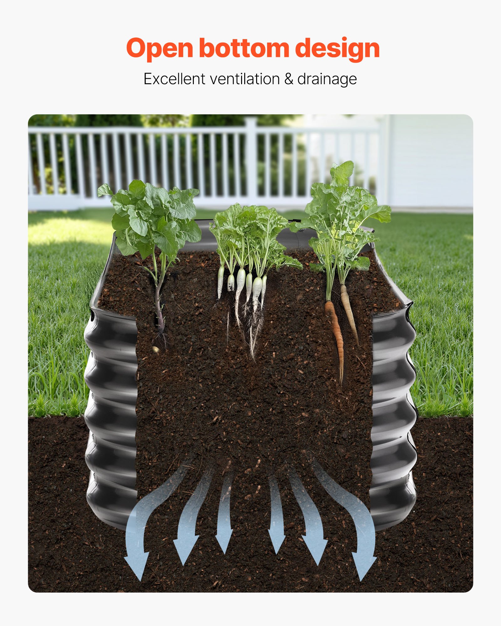 VEVOR Fioriera Rialzata da Giardino Esterno 2000 x 600 x 420 mm, Fioriera Ovale da Esterno, Design a Fondo Aperto, Grande Aiuola Rialzata per la Coltivazione di verdure, Piante Grasse, Grigio Scuro