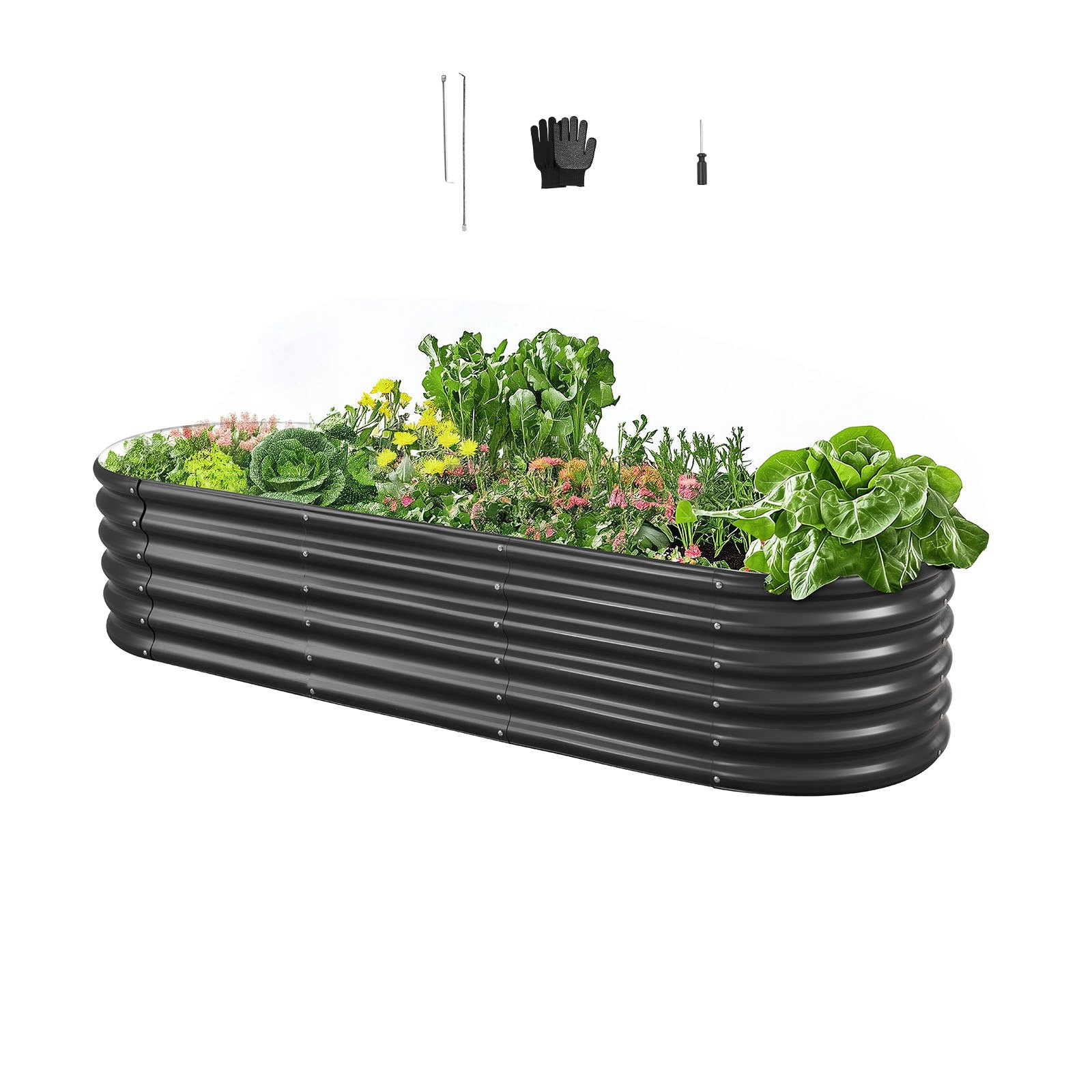 VEVOR Fioriera Rialzata da Giardino Esterno 2000 x 600 x 420 mm, Fioriera Ovale da Esterno, Design a Fondo Aperto, Grande Aiuola Rialzata per la Coltivazione di verdure, Piante Grasse, Grigio Scuro