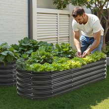 VEVOR Letto da Giardino Rialzato Ovale in Metallo Grigio 1190 x 595 x 420 mm