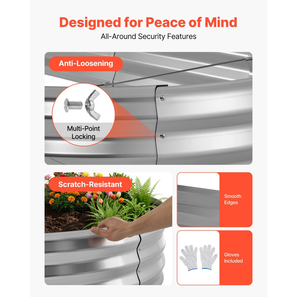 VEVOR Galvanized Raised Garden Bed, 240 x 120 x 30 cm, Oval Metal Planter Box Kit Outdoor, Bottomless Elevated Garden Box with Gloves, Rustproof Alu-Zinc, for Planting Flowers Fruits Vegetable, Silver