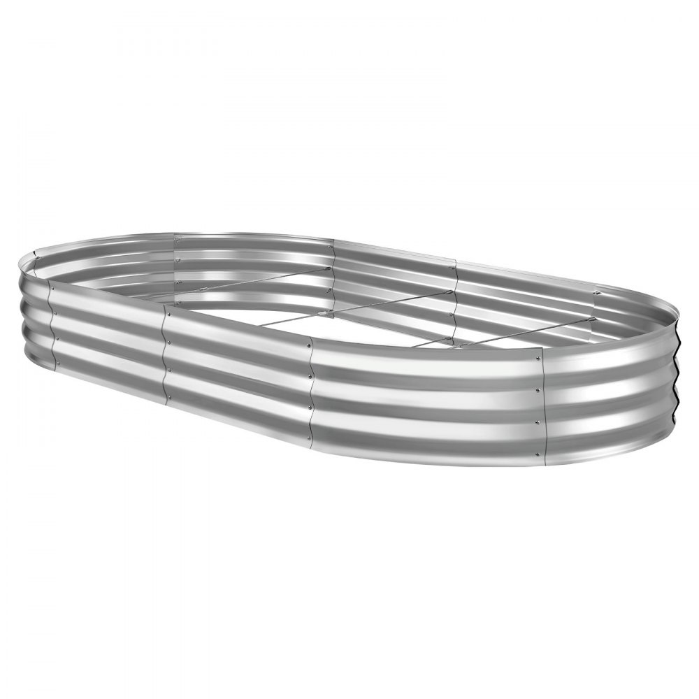 VEVOR Galvanized Raised Garden Bed, 240 x 120 x 30 cm, Oval Metal Planter Box Kit Outdoor, Bottomless Elevated Garden Box with Gloves, Rustproof Alu-Zinc, for Planting Flowers Fruits Vegetable, Silver