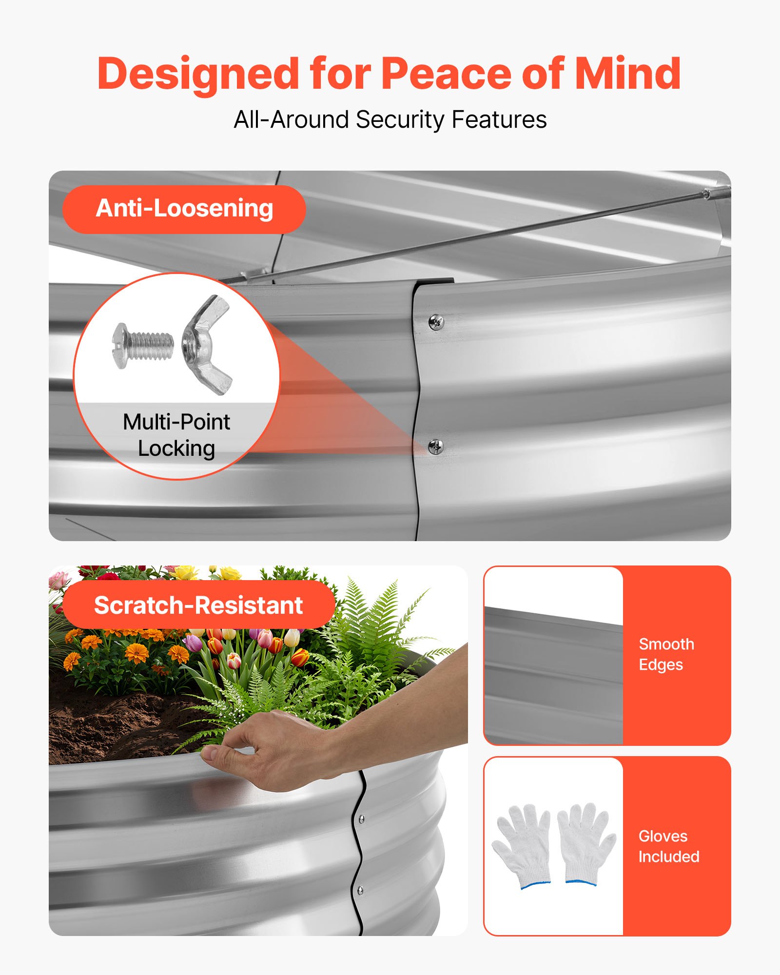 VEVOR Galvanized Raised Garden Bed, 240 x 120 x 30 cm, Oval Metal Planter Box Kit Outdoor, Bottomless Elevated Garden Box with Gloves, Rustproof Alu-Zinc, for Planting Flowers Fruits Vegetable, Silver