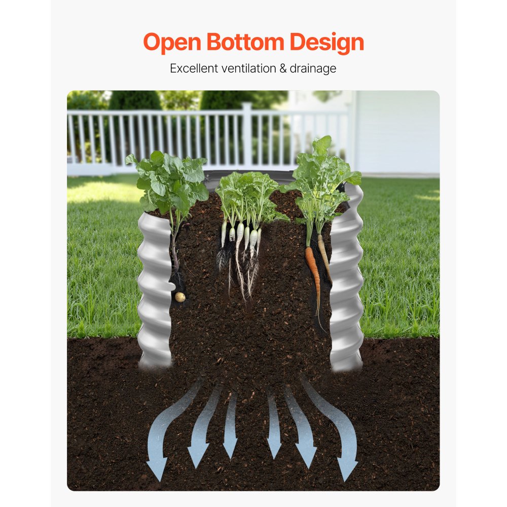 VEVOR Aiuola Rialzata in Metallo per Giardino Balcone da 1200 x 600 x 600 mm, Design a Fondo Aperto, Grande Aiuola Rialzata per la Coltivazione di Ortaggi, Fiori e Piante Grasse, Argento