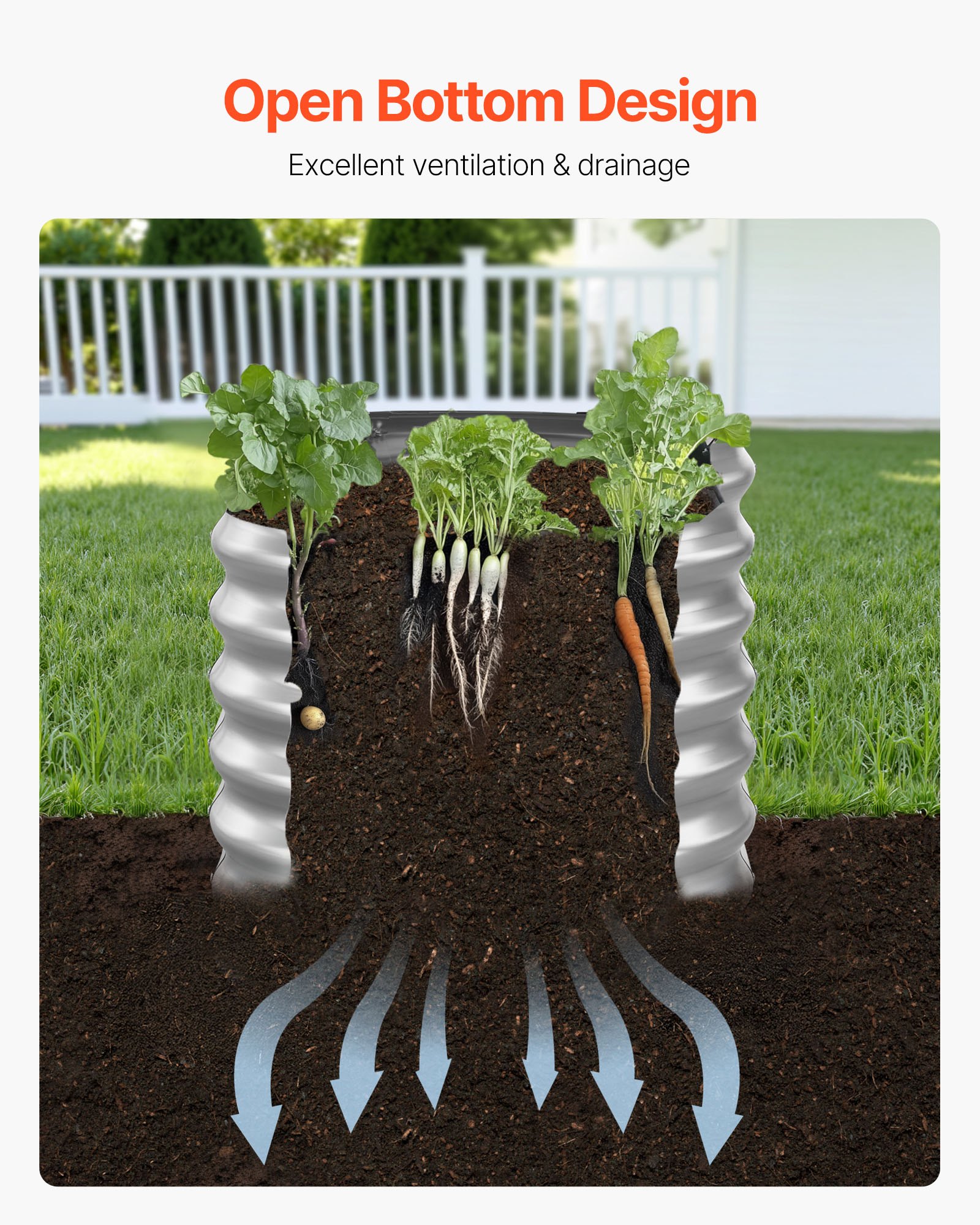 VEVOR Aiuola Rialzata in Metallo per Giardino Balcone da 1200 x 600 x 600 mm, Design a Fondo Aperto, Grande Aiuola Rialzata per la Coltivazione di Ortaggi, Fiori e Piante Grasse, Argento