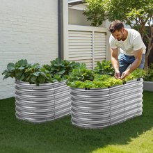 VEVOR Letto da Giardino Rialzato Ovale in Metallo Argento 2400 x 600 x 560 mm