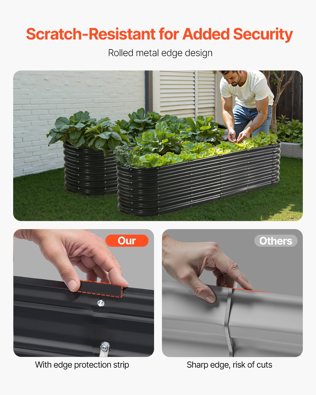 VEVOR Metal Raised Garden Bed, 240x60x56cm, Galvanized Outdoor Planter with Open Bottom, Oval Vegetable Bed for Growing Vegetables, Flowers, Herbs and Succulents, Dark Grey