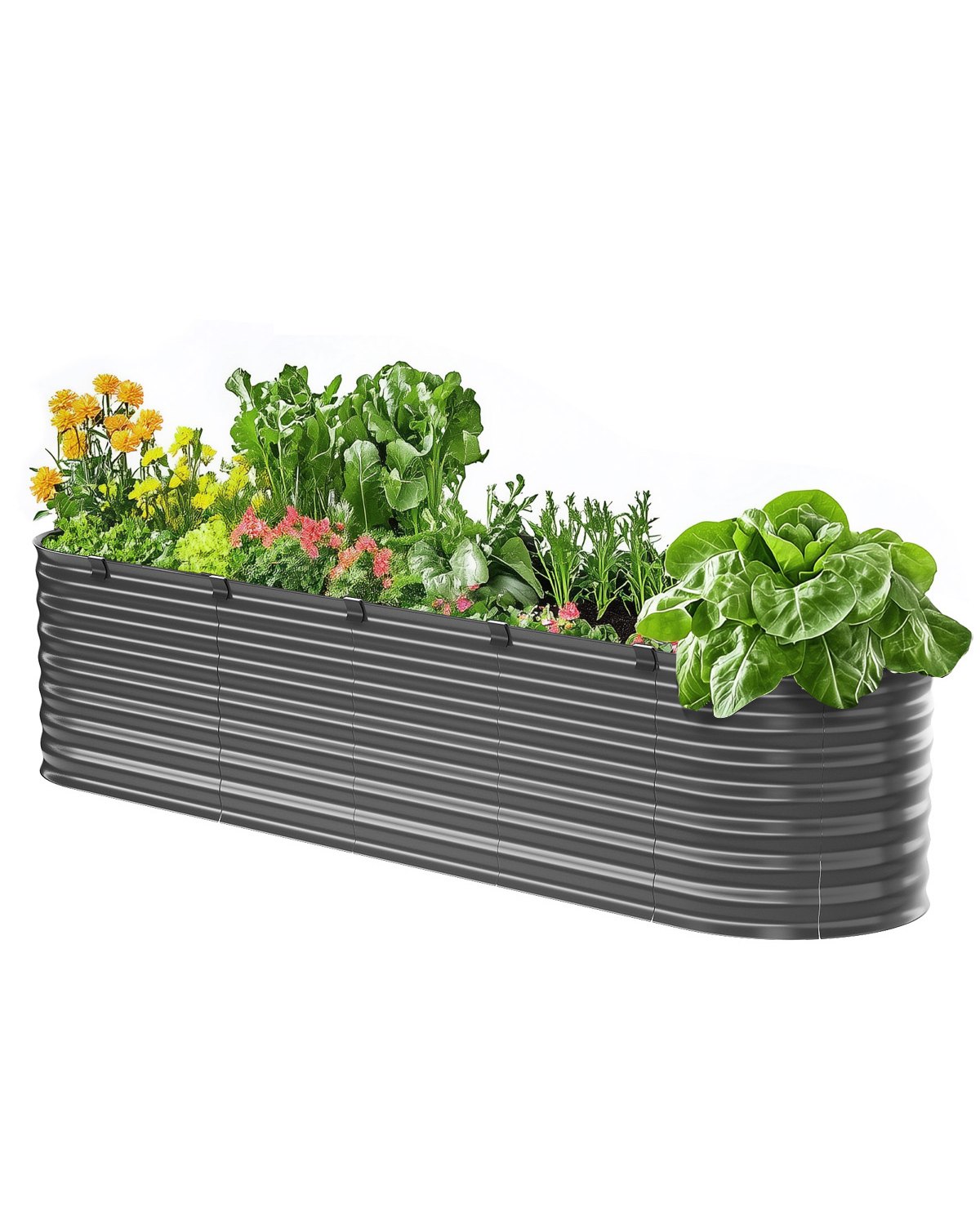 VEVOR Metal Raised Garden Bed, 240x60x56cm, Galvanized Outdoor Planter with Open Bottom, Oval Vegetable Bed for Growing Vegetables, Flowers, Herbs and Succulents, Dark Grey