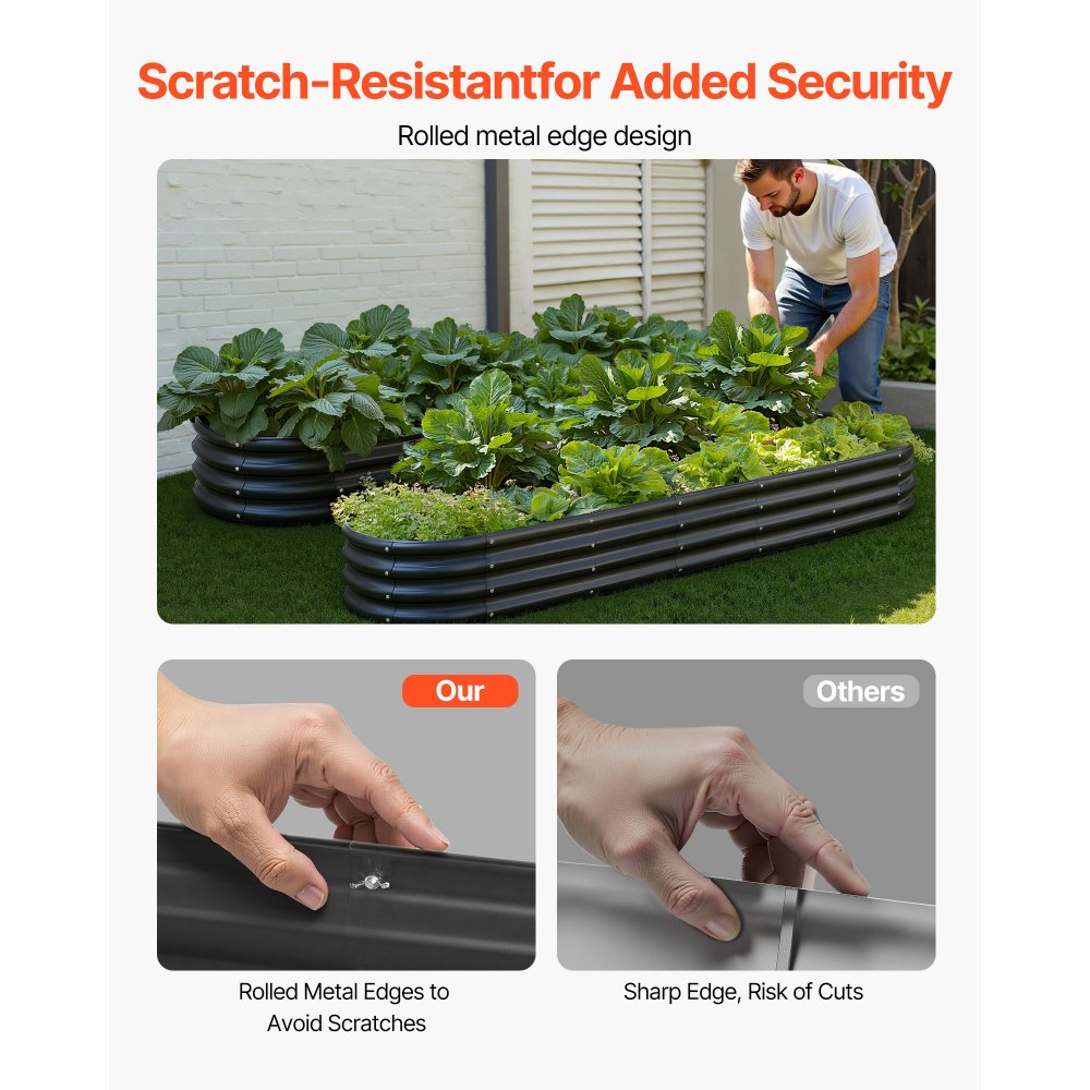 VEVOR Letto da Giardino in Acciaio Zincato 2400 x 600 x 290 mm, Design a Fondo Aperto, Grande Aiuola Rialzata per la Coltivazione di Verdure, Fiori, Erbe Aromatiche e Piante Grasse, Grigio Scuro