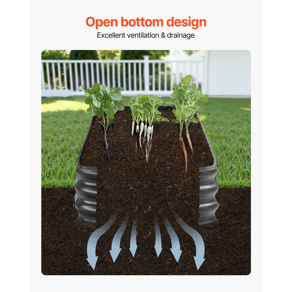 VEVOR Letto da Giardino in Acciaio Zincato 2400 x 600 x 290 mm, Design a Fondo Aperto, Grande Aiuola Rialzata per la Coltivazione di Verdure, Fiori, Erbe Aromatiche e Piante Grasse, Grigio Scuro