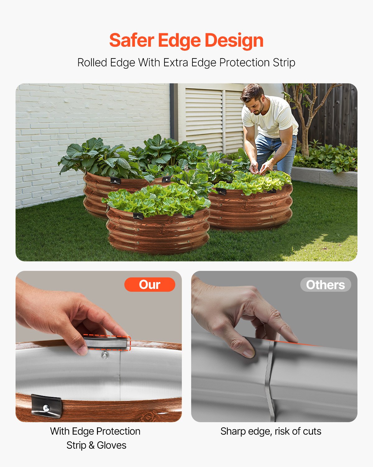 VEVOR Metal Raised Garden Bed, 590x265mm, Set of 3, Galvanized Planter Box, Open Bottom, Vegetable Garden, Planting Bed for Growing Vegetables, Flowers, Herbs and Succulents, Deep Wood Grain