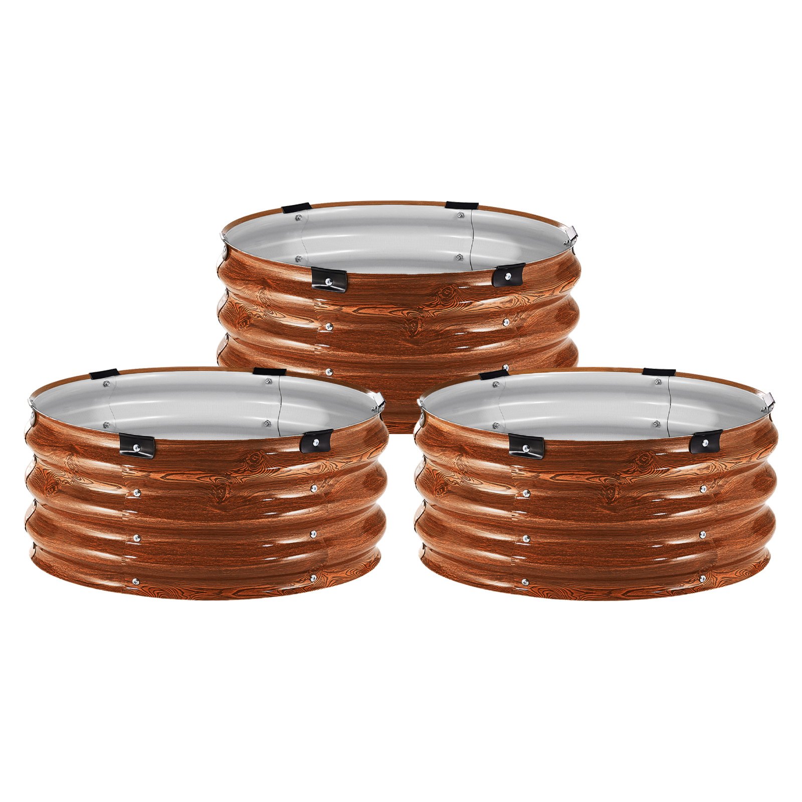 VEVOR Metal Raised Garden Bed, 590x265mm, Set of 3, Galvanized Planter Box, Open Bottom, Vegetable Garden, Planting Bed for Growing Vegetables, Flowers, Herbs and Succulents, Deep Wood Grain