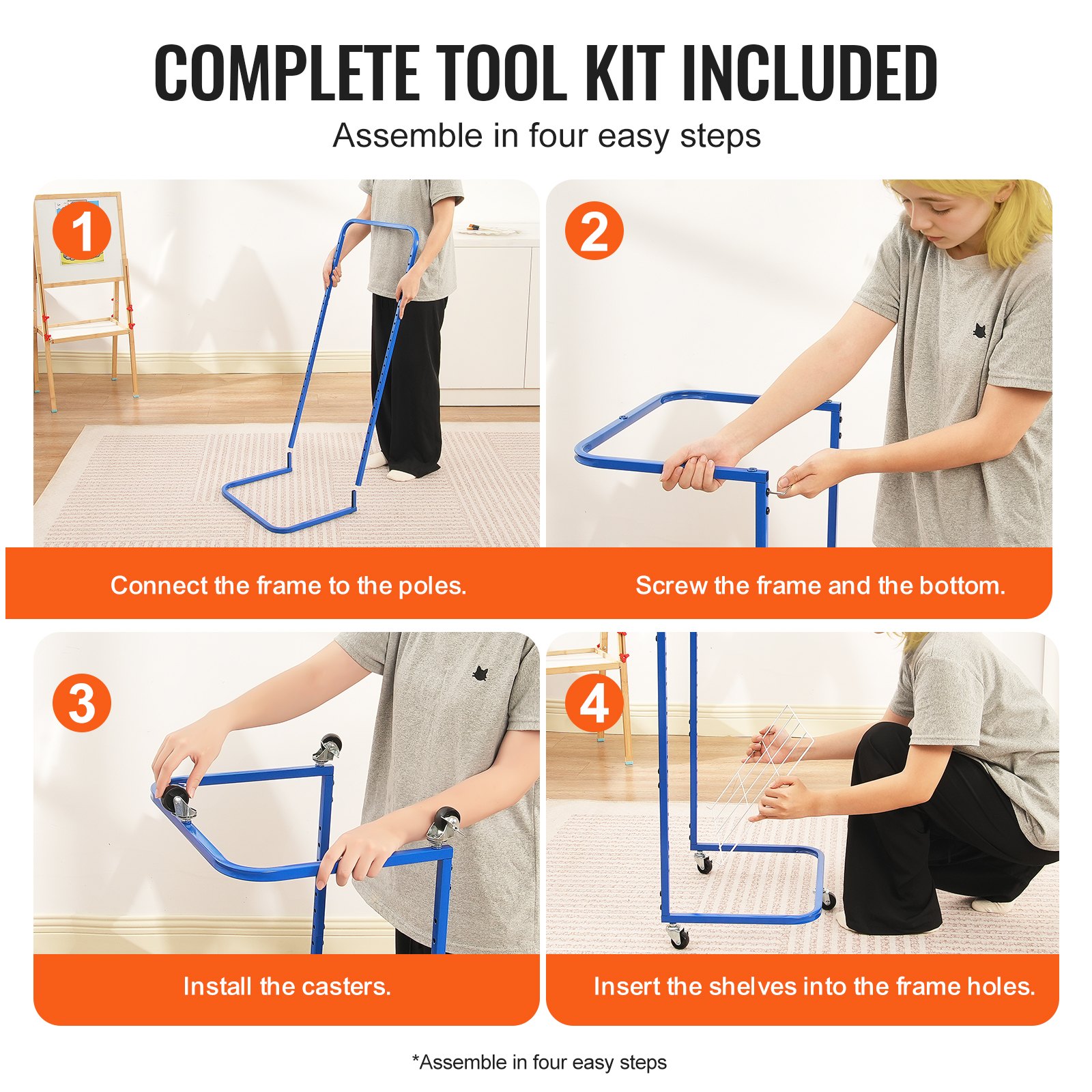VEVOR Stendino per Pittura, 25 Ripiani Rimovibili, Stendino per Opere d'Arte con Ruote Bloccabili 432 x 330 x 1000 mm Stendino per Pittura in Acciaio al Carbonio per Opere d'Arte in Aula, Blu + Bianco