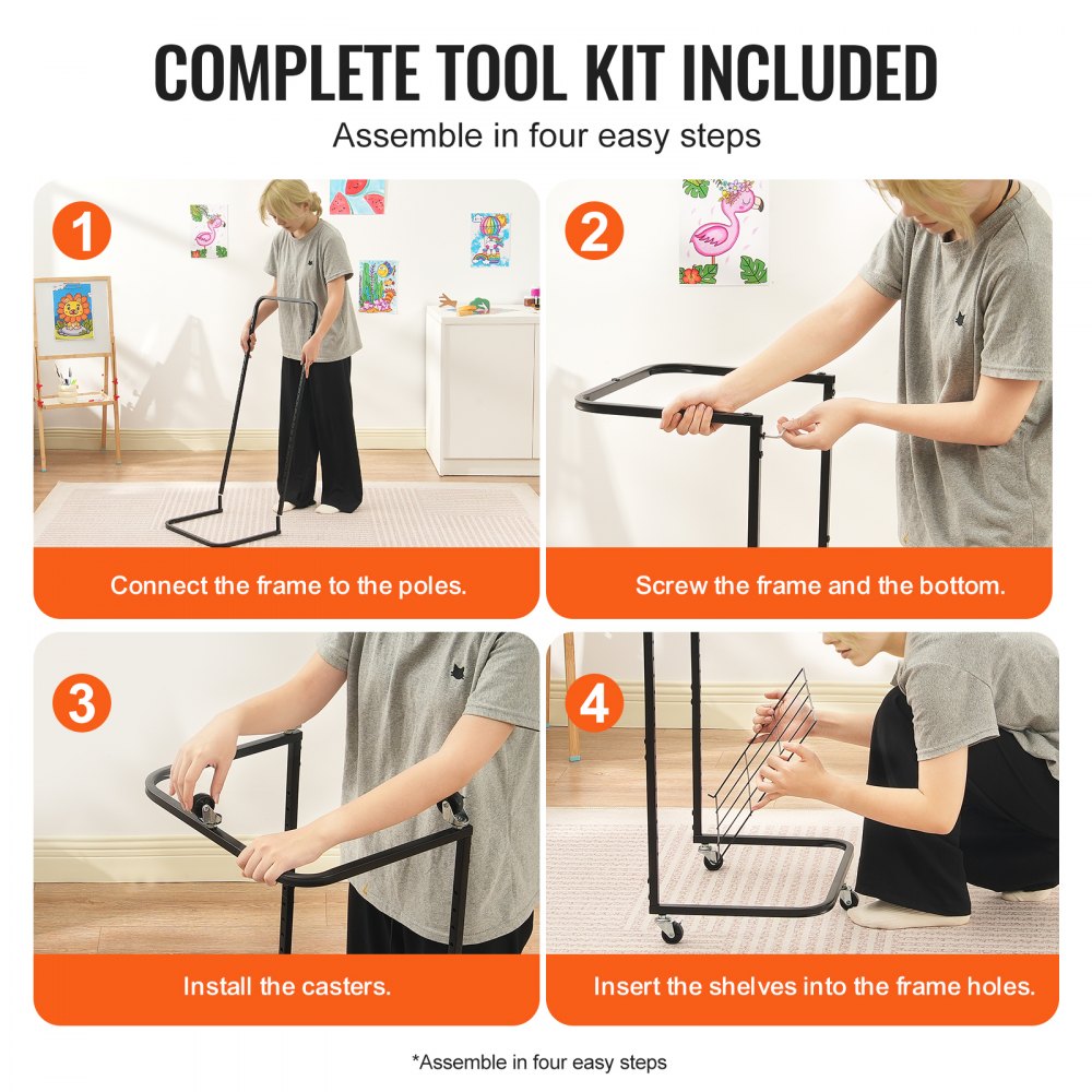 VEVOR Stendino per Pittura, 25 Ripiani Rimovibili, Stendino per Opere d'Arte, Ruote Bloccabili 432 x 330 x 1000 mm Stendino per Vernici in Acciaio Carbonio per Opere d'Arte in Aula, Studi d'Arte, Nero