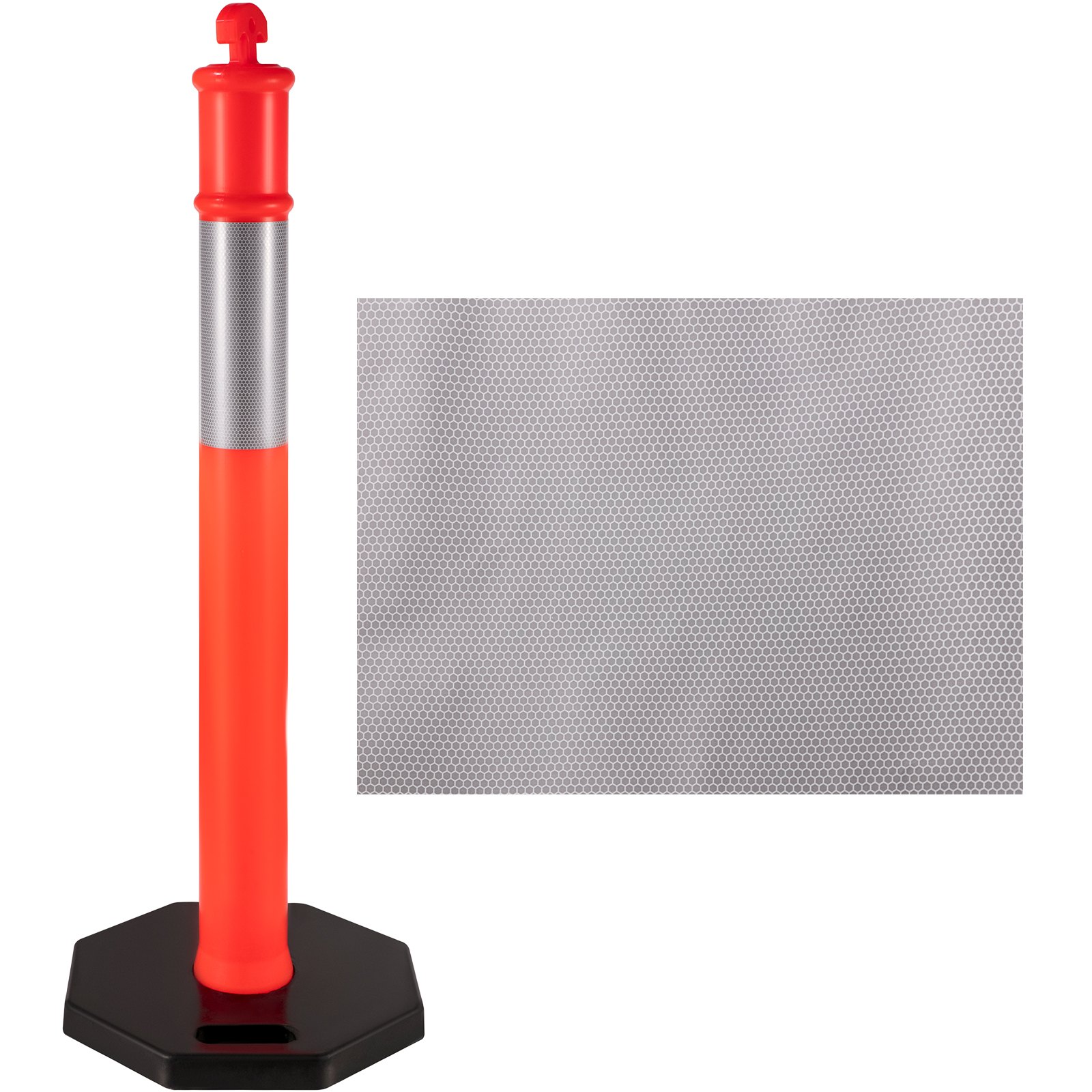 VEVOR Flexible Reflective Bollards, 3 Packs, Plastic Posts, Orange Bollards, Guide Bollards with Rubber Base, Parking Lot Bollards, Barrier Posts with 10-inch Reflective Strip, Reinforced Posts