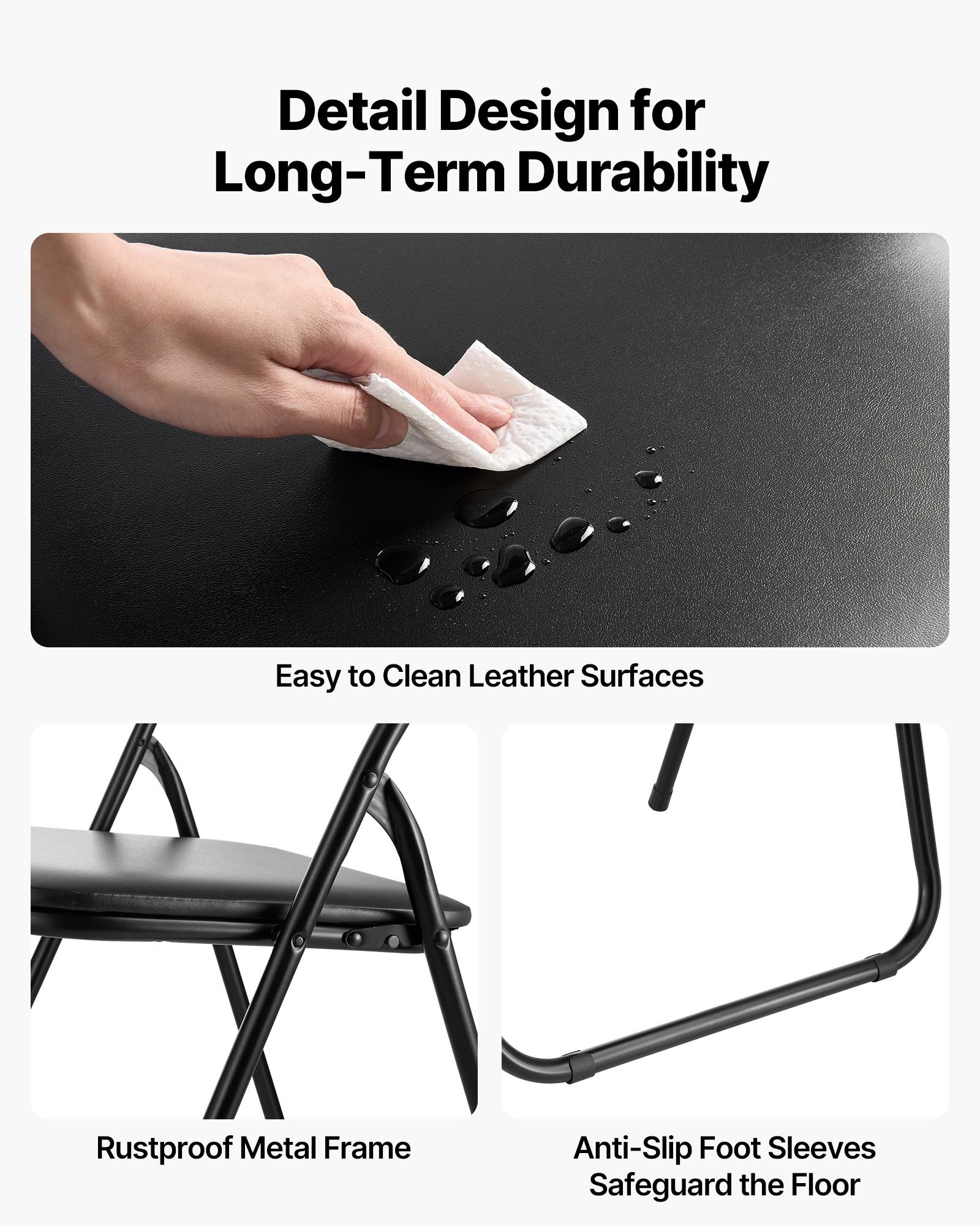 VEVOR Set di 4 Sedie Pieghevoli in Pelle con Struttura in Metallo Resistente e Cuscino Imbottito, Sedie Pieghevoli Portatili per Tavolo da Gioco, Sgabello Impilabile per Casa, Cortile, Giardino, Nero