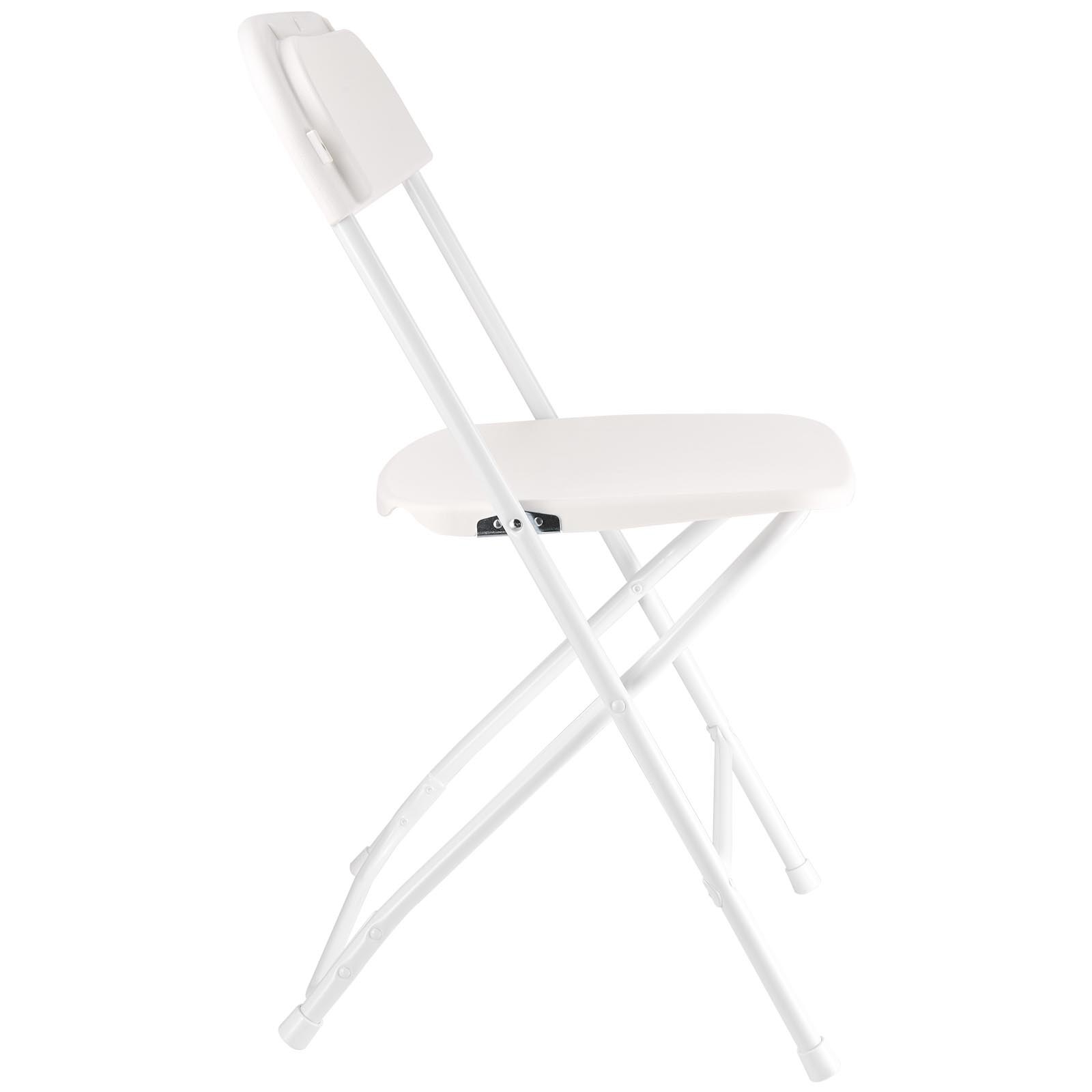 VEVOR Set di 4 Sedie Pieghevoli in Plastica con Struttura in Metallo Resistente, Sedie da Tavolo Portatili per Interni ed Esterni, Sgabello in Metallo Pieghevole per Casa, Cortile, Feste, Bianco