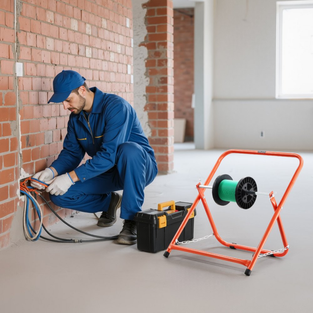 VEVOR Porta Bobine di Filo, Telaio in Acciaio per Impieghi Gravosi, per Cavi Elettrici, Distributore di Cavi Portatile per Bobine, Capacità 45,3 kg, Vendita al Dettaglio Industriale Elettrica