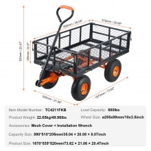 VEVOR Carrello Metallo con Cassone Ribaltabile Giardino Vagoni Carico 399,1 kg