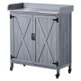 VEVOR Potting Bench Table, Outdoor Gardening Wooden Storage Cabinet with 91.5 x 40.5 cm Galvanized Iron Tabletop, Garden Workstation with Large Storage Space, 4 Casters for Patio, Backyard, Gray