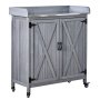VEVOR Potting Bench Table, Outdoor Gardening Wooden Storage Cabinet with 91.5 x 40.5 cm Galvanized Iron Tabletop, Garden Workstation with Large Storage Space, 4 Casters for Patio, Backyard, Gray