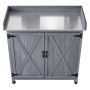 VEVOR Potting Bench Table, Outdoor Gardening Wooden Storage Cabinet with 91.5 x 40.5 cm Galvanized Iron Tabletop, Garden Workstation with Large Storage Space, 4 Casters for Patio, Backyard, Gray