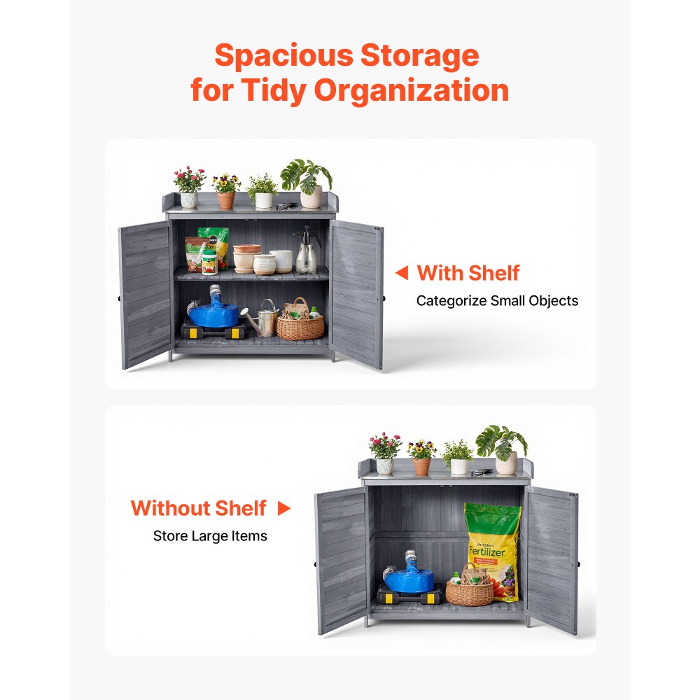 VEVOR Potting Bench Table, Outdoor Gardening Wooden Storage Cabinet with 98 x 48 cm Wood Tabletop, Garden Planting Workstation with Large Storage Space for Patio, Backyard, Gray