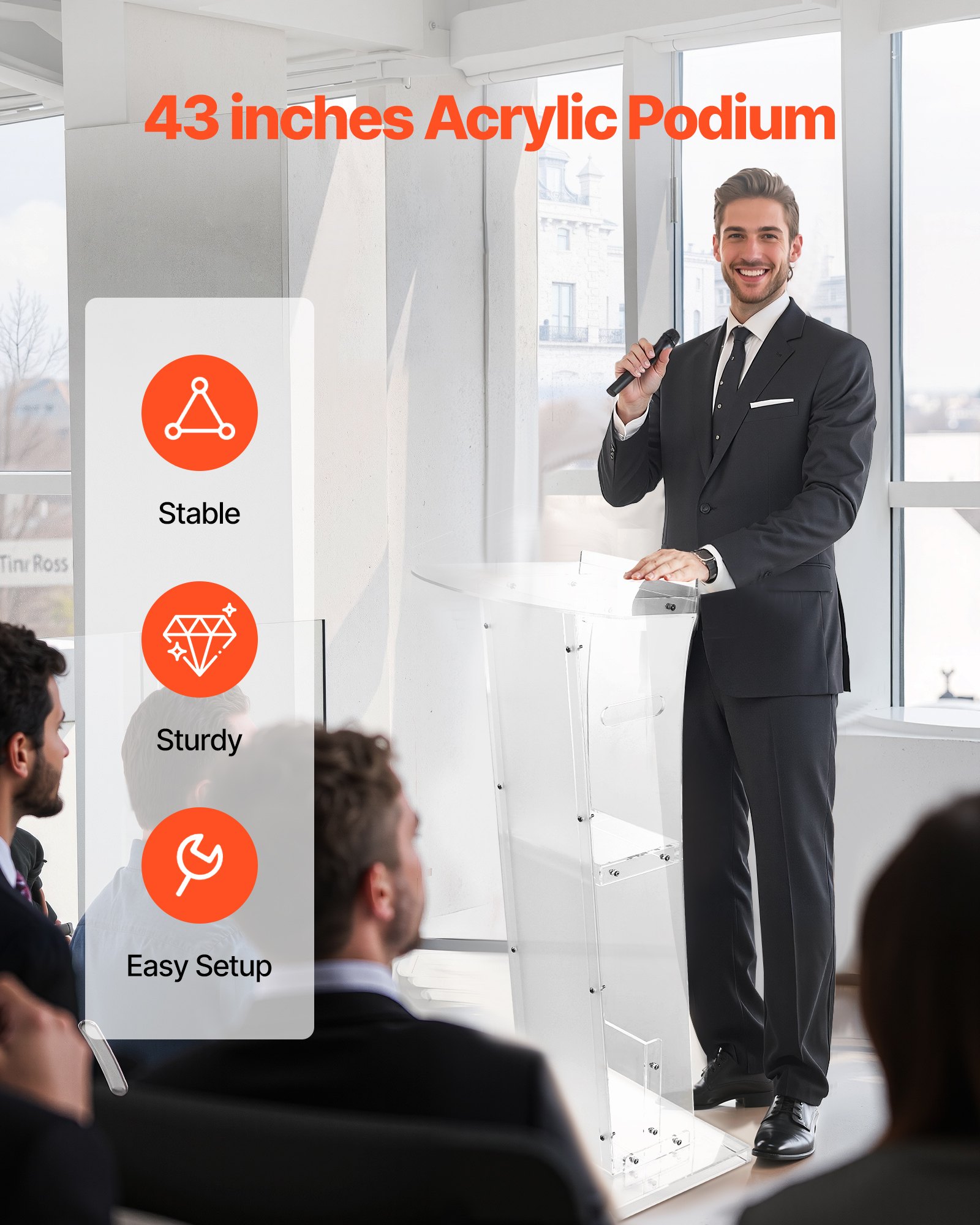 VEVOR Supporto per Podio, Capacità di Peso 25 kg Podio per Conferenze con Ampia Superficie di Lettura e Ripiano Portaoggetti, Fermalibri, da Terra, per Aule, Matrimoni, Conferenze, Lezioni e Concerti