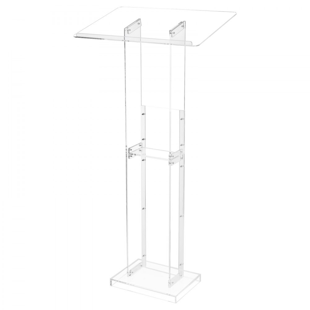 VEVOR Podium Stand, 1265 mm Acrylic Lectern, Portable Laptop Desk with Wide Reading Surface and Storage Shelf, Book Stopper, Floor-Standing, for Classroom, Wedding, Conference, Lecture and Concert