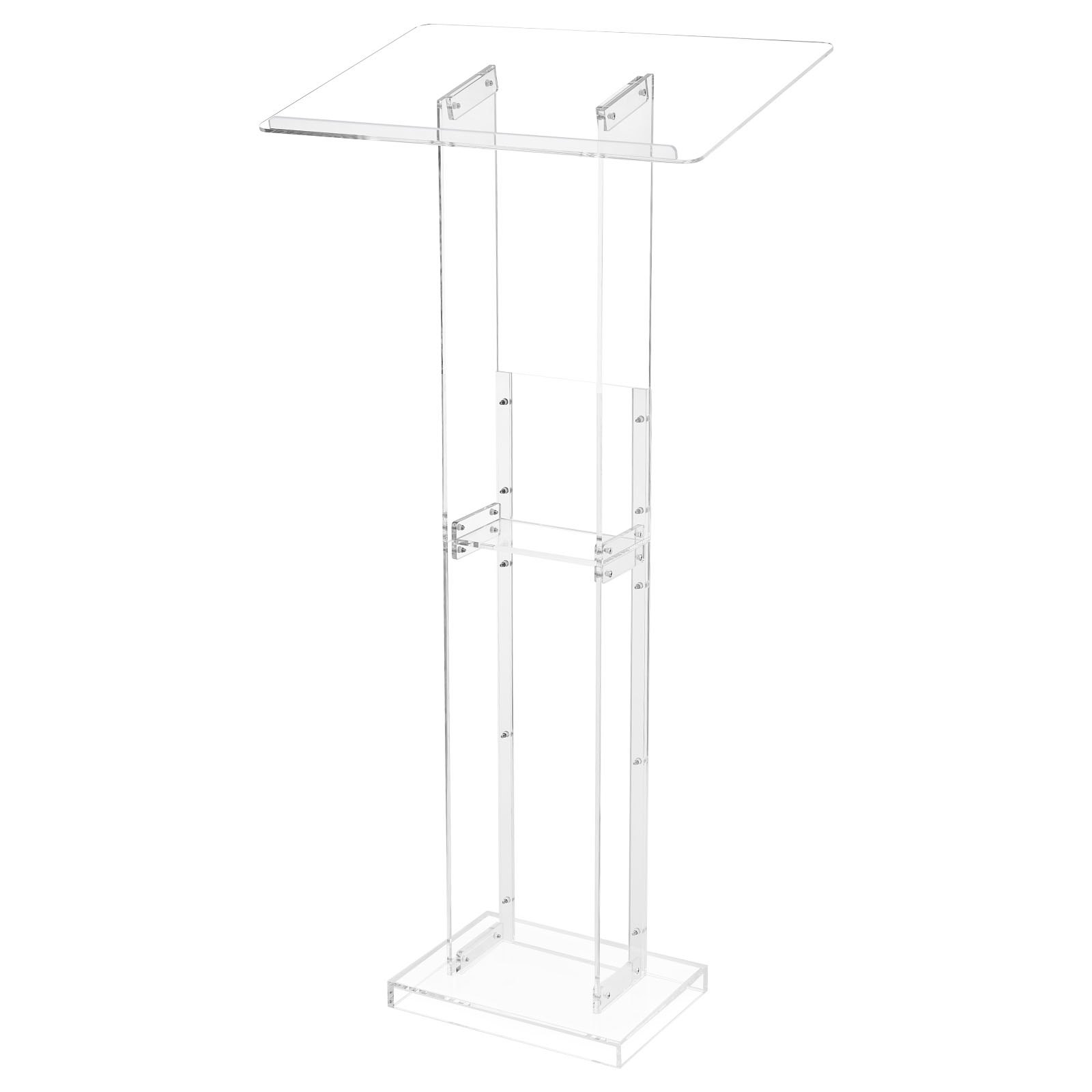 VEVOR Podium Stand, 1265 mm Acrylic Lectern, Portable Laptop Desk with Wide Reading Surface and Storage Shelf, Book Stopper, Floor-Standing, for Classroom, Wedding, Conference, Lecture and Concert