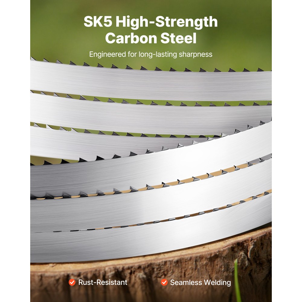 VEVOR Lama per Seghe a Nastro Lunghezza da 2780 mm con 4 Denti Temprati TPI 18 HRC Lama di Ricambio in Acciaio al Carbonio Compatibile con le Troncatrici a Nastro per Lavorazione del Legno