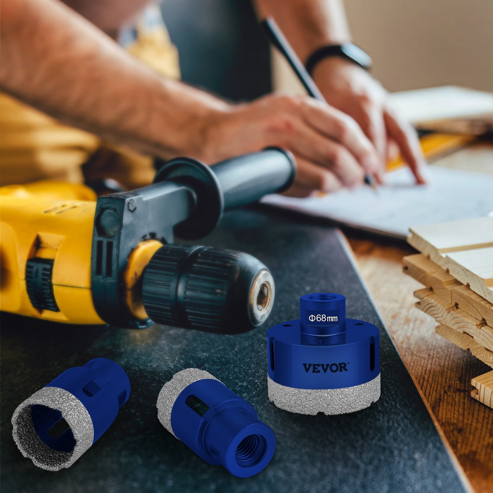 VEVOR Punta Diamantata, 4 Pezzi Peso 1,3 kg Diametro 35/40/50/68 mm QHKZ4PCS Frese a Tazza Diamantate per Smerigliatrice Angolare per Forare Materiali Duri Come Ceramica, Marmo, Muratura, Granito