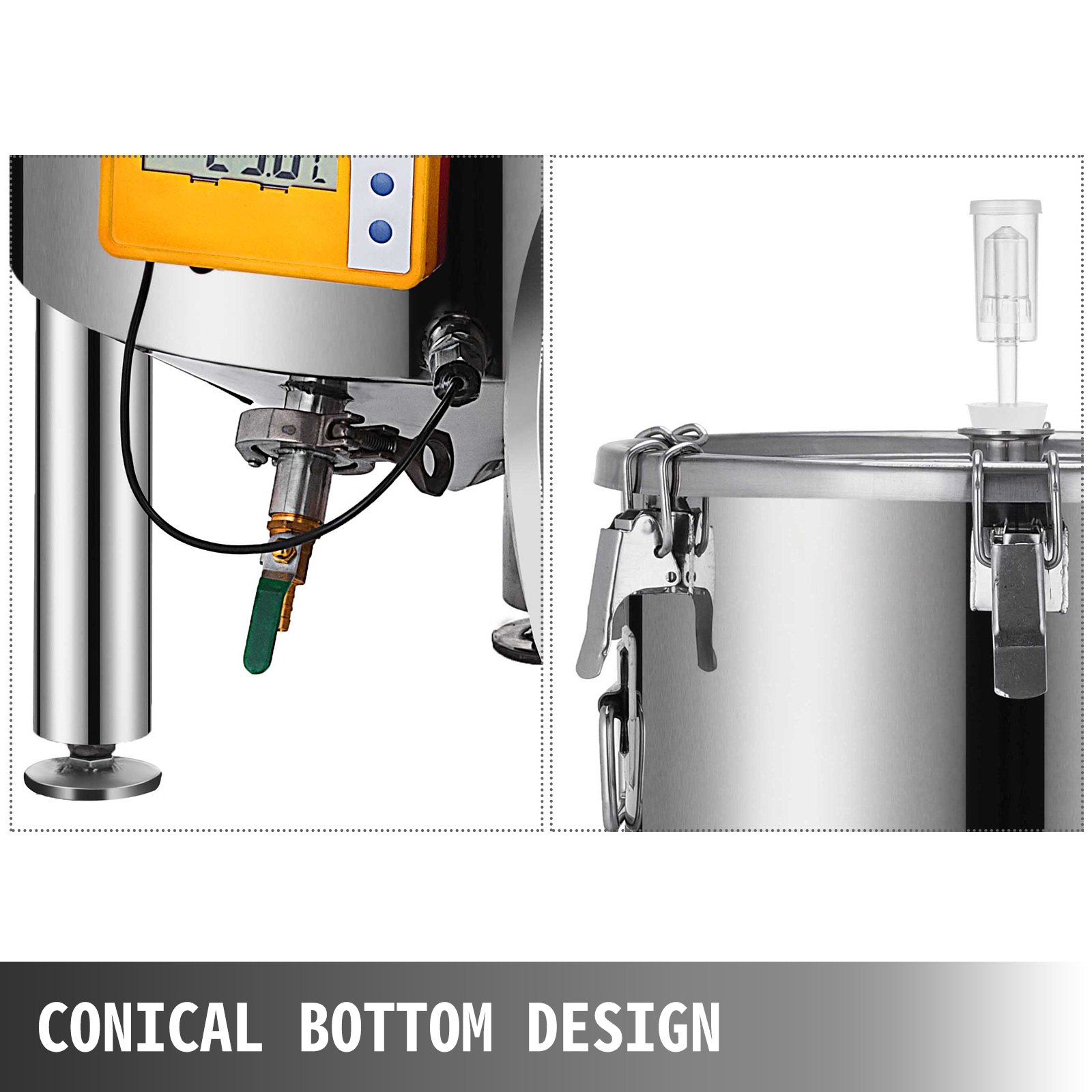 VEVOR 50L Fermentatore per Birra a casa 13,2 Galloni, Fermentatore per Fermentazione in Acciaio Inossidabile 304, Fermentatore per Birra a casa, con Attrezzatura per Fermentazione a Base Conica