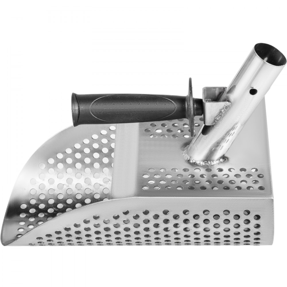 VEVOR Sabbia Scoop in Acciaio Inox Ottima qualità, Fori Rotondi di 10 mm Inox Sand Scoop, 2 mm di Spessore Subacquea Ricercatore con Manico, 20x29 cm Utensile da Caccia per la Rilevazione dei Metalli