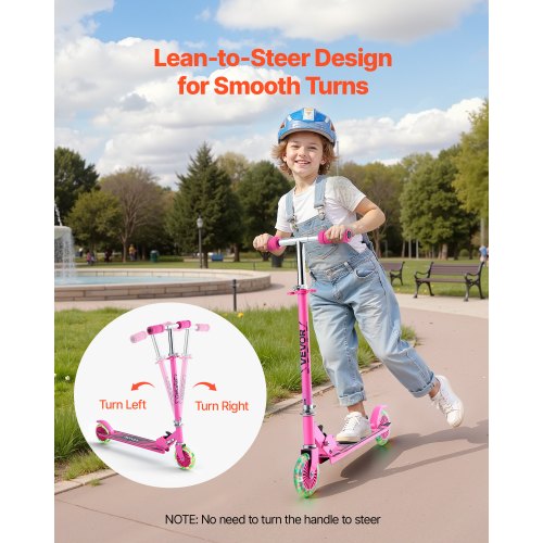 VEVOR Monopattino Pieghevole Per Bambini Dai 3 Anni – 2 Ruote Luminose Da 5", Manubrio Regolabile, Pedana Antiscivolo, Telaio Alluminio Fino A 50 Kg – Rosa