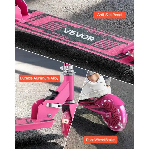 VEVOR Monopattino Pieghevole Per Bambini Dai 3 Anni – 2 Ruote Luminose Da 5", Manubrio Regolabile, Pedana Antiscivolo, Telaio Alluminio Fino A 50 Kg – Rosa